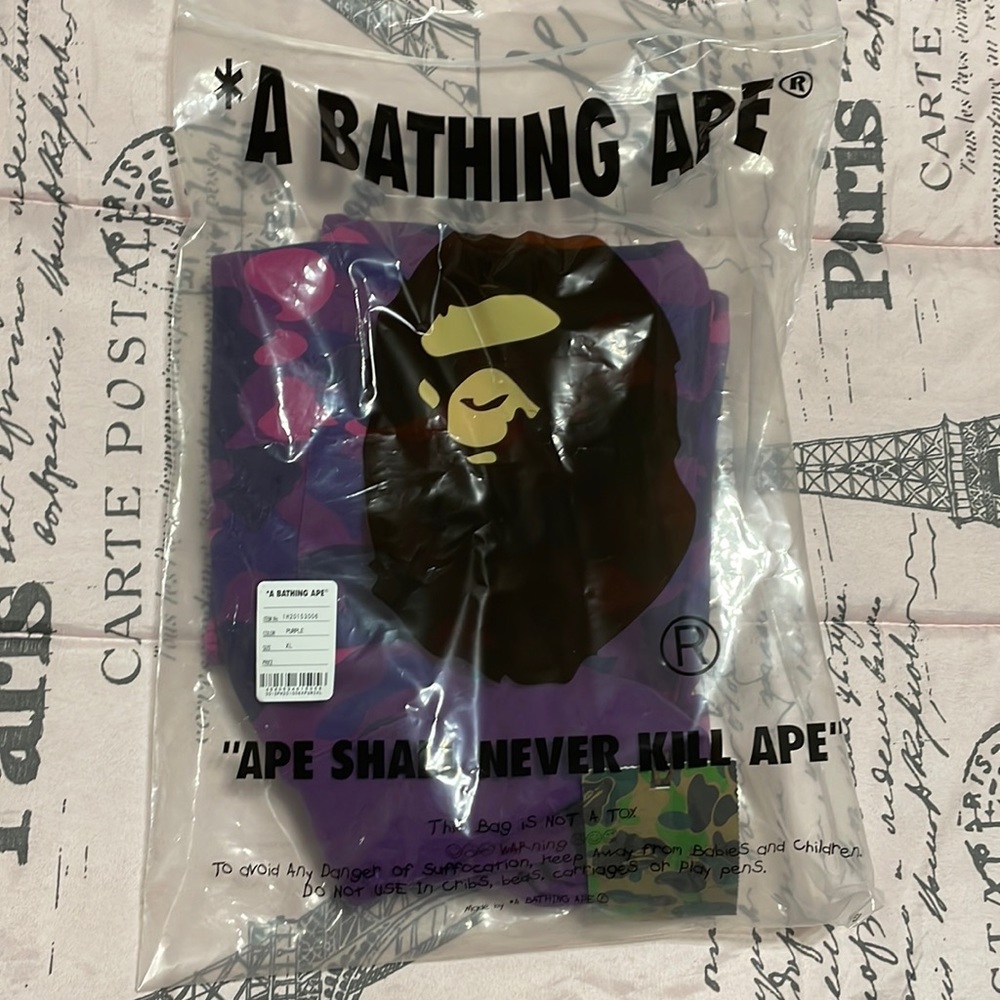Purple Camo A Bathing Ape shorts.